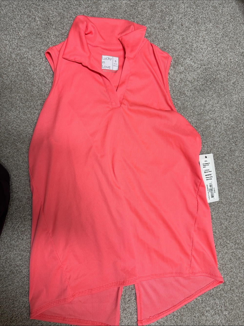 Lucky in Love Sleeveless Mock Polo Tank Top - Coral Pink